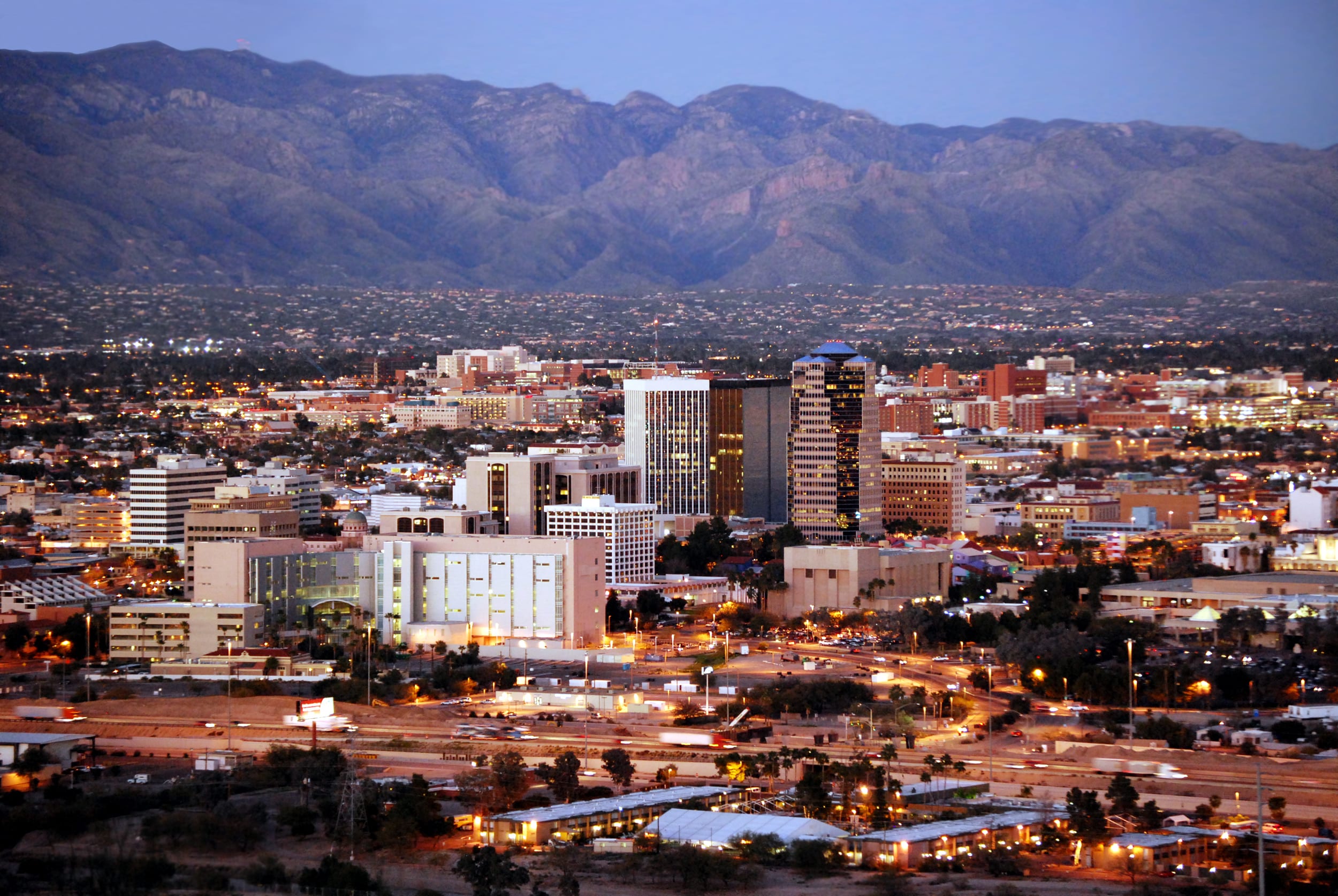 Skyline of Tucson, Arizona, after sunset, from Sentinel Peak Par